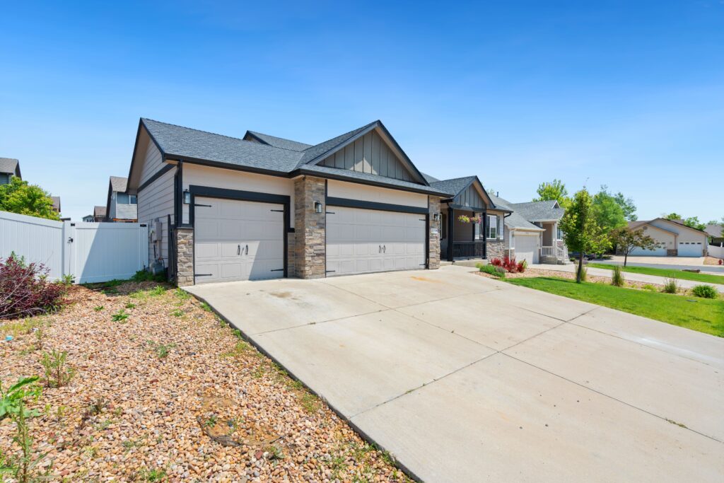 Double garage door on a modern suburban home in King County, Washington